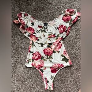 Rue 21 floral off the shoulder ruffle bodysuit